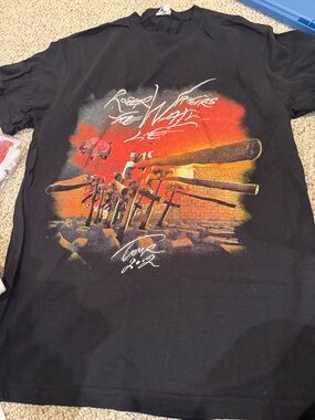 Black Graphic Rock Tour Tee with Orange Red Print Roger waters tour 2012